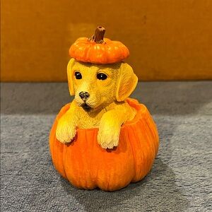 Adorable Puppy in Pumpkin Figurine